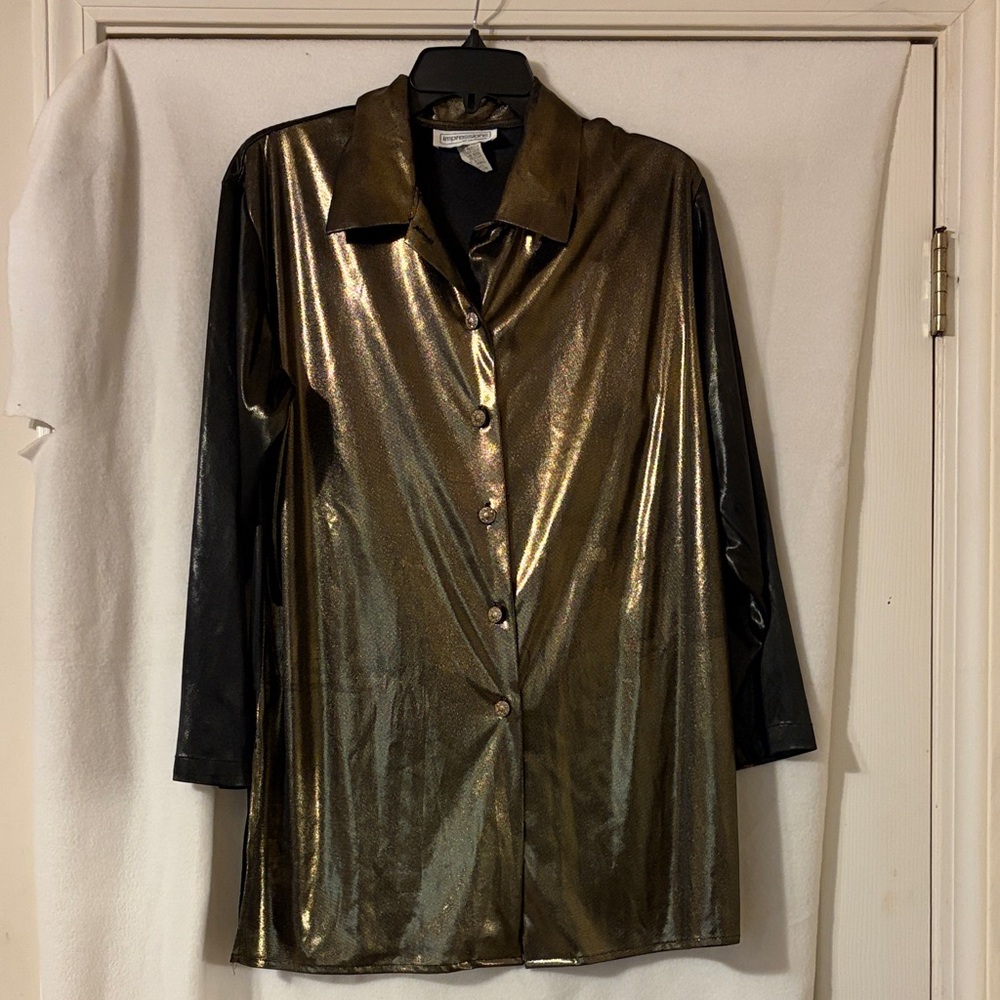 Elegant Metallic Gold and Black Women's Jacket Blouse